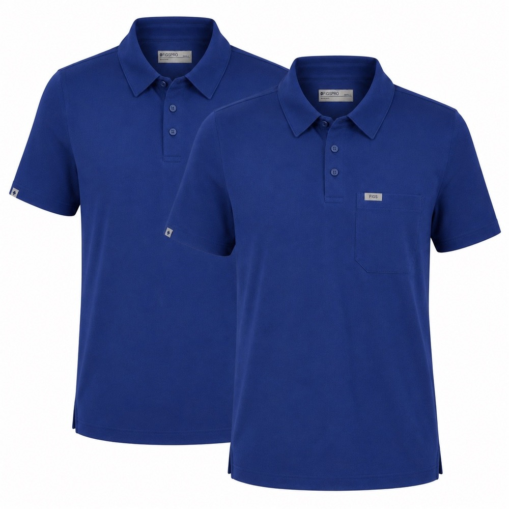 FIGS set Mens Technical Scrub Polo top Navy Cotton Shirt Small medical nurse Dr